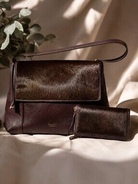 Radley London Haircalf Leather Shoulder Bag & Wallet Set Clove Brown NWOT